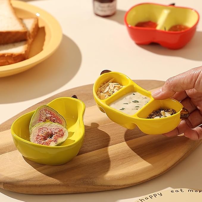 Ceramic Fruit-shaped Dipping Dishes Set Soy Sauce Dishes, 3 oz Ceramic Dipping Bowls, Sauce Cups, Dinnerware and Accessories, Housewarming Gifts, Ketchup, BBQ, Party, Charcuterie Accessories(BANANA)