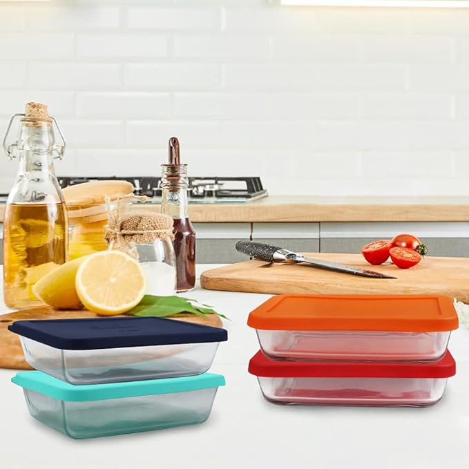 Sophico 6 Cup Rectangle Silicone Storage Cover Lids Replacement for Pyrex 7211-PC Glass Bowls, Container not Included (MIX)