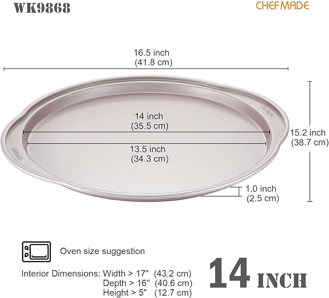 CHEFMADE Pizza pan, 14 Inch Non-Stick Pizza Tray Bakeware for Oven Baking (Champagne Gold)