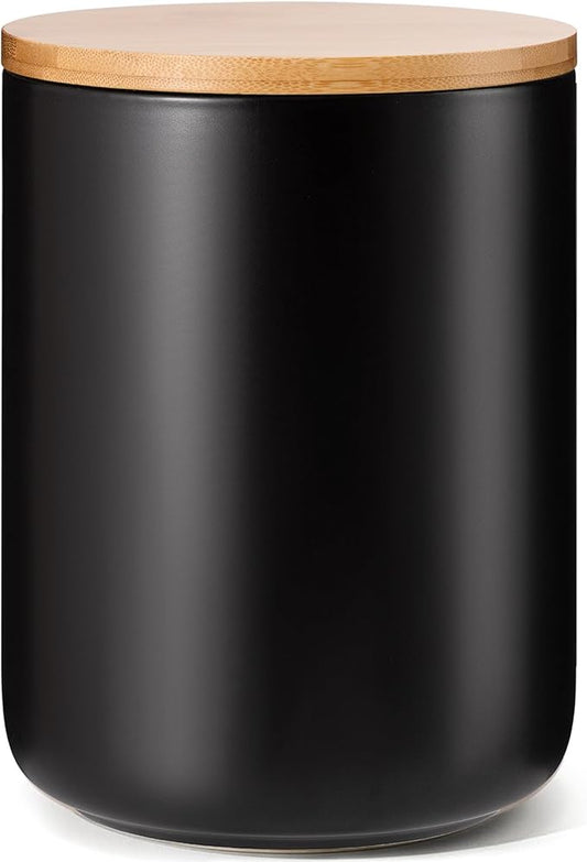 Yangbaga Black Canisters for Kitchen-Kitchen Canisters for Countertop with Airtight Wood Lids/Spoons/Stickers,Ceramic Kitchen Storage Containers for Large Flour,Suger,Coffee（84 OZ