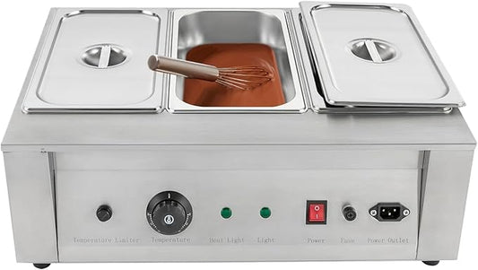 Chocolate Tempering Machine 32℉-176℉ Commercial Chocolate Melting Pot 26.46 lbs Stainless Steel Food Warmer Chocolate Fondue with Lid for Restaurant Home Party (3 Pots)