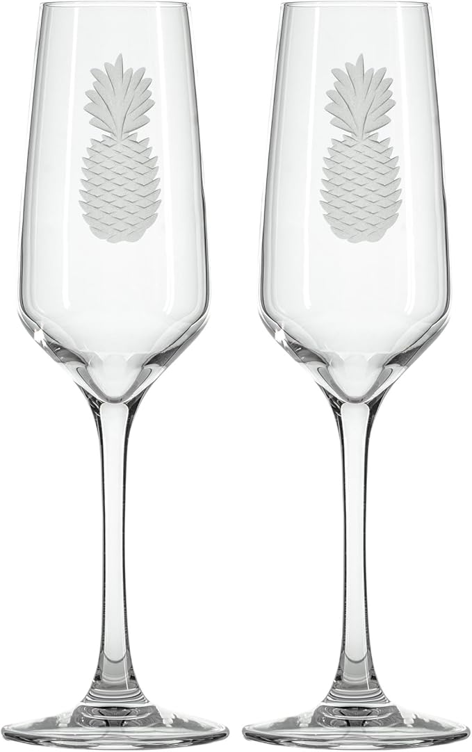 Rolf Glass Fresh Pineapple Champagne Flute | 5.75oz Toasting Glasses | Diamond-Wheel Engraved and Polished | Designed and Engraved in the USA | Lead-Free | Set of 2