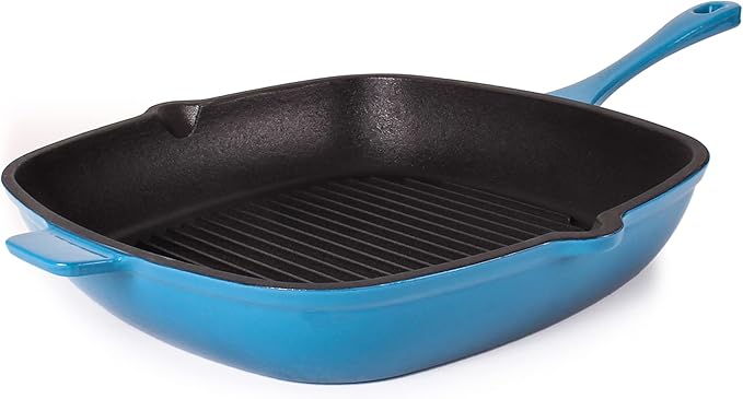 BergHOFF 10Pc Neo Enameled Cast Iron Cookware Set, Matching Lid, Oven Safe Up To 400°F, Blue