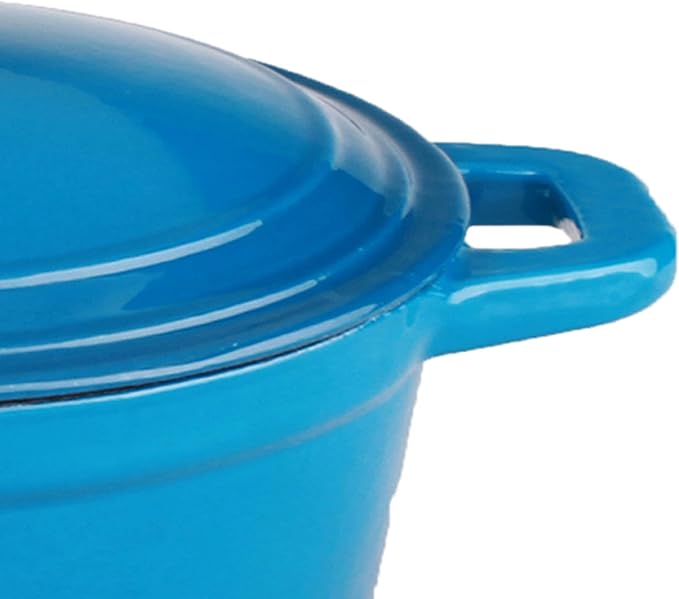 BergHOFF 5Pc Neo Enameled Cast Iron Cookware Set, 3qt. Dutch Oven, Fry Pan 11", Grill Pan 10", Black Slotted Steak Press, Matching Lid,Oven Safe Up To 400°F, Blue