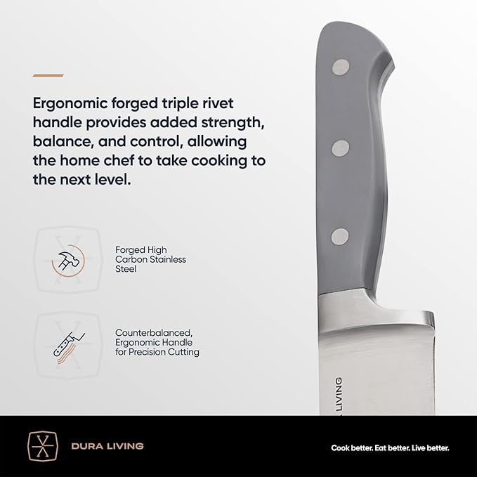 3-Piece Kitchen Knife Set – Ultra-Sharp Forged High Carbon Stainless Steel, Includes 8" Chef, 5" Utility, 3.5" Paring Knives, Ergonomic Handles, Professional Starter Set, Gray