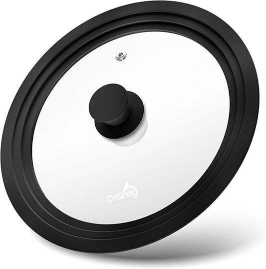 Universal Lids for Pots, Pans and Skillets, 10.5", 11" and 12" Pan Lid, Tempered Glass Pot Lid with Silicone Rim Heat Resistant, Replacement Pan Cover for Frying, Wok, Crock Pot Lid, Black