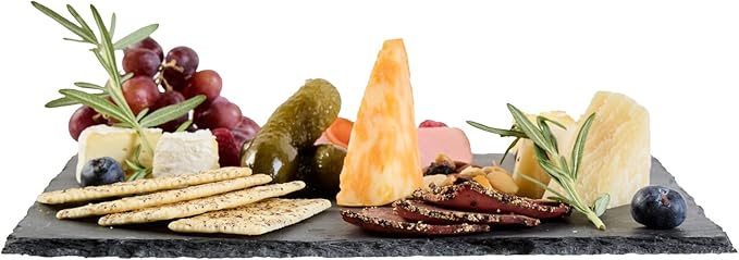 Restaurantware Slate Serving Trays 4 Pack of 12 x 12" Foam Feet Charcuterie Stone Plates Rustic Edges Freezable Black Square Serving Display Cheese Boards for Kitchen, Gourmet, Dining, Parties