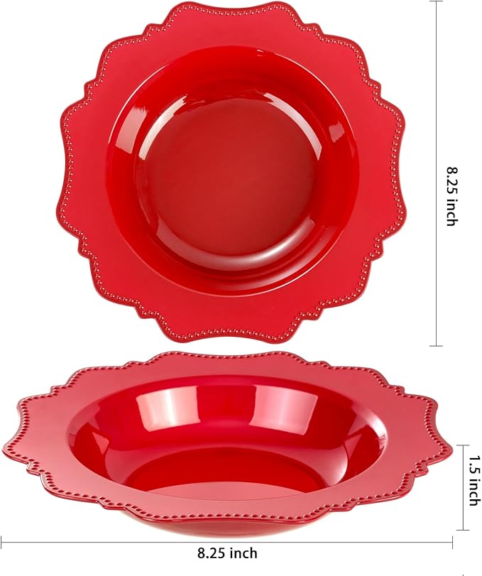 COLOSUS Red Plastic Party Bowls (60 Pack) 12 Oz Disposable Soup/Salad Bowl, Fancy Shatterproof Dinnerware for Catering, Holidays, Weddings, and Everyday Use