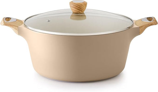 SENSARTE Ceramic Nonstick Stock Pot with Lid, 2.6/4.5/6.6/8.5 QT Soup Pot Casserole Pot, Non-toxic Healthy Pasta Pot, Large Cooking Pot Stew Pot, Induction Compatible, PFOA PFAS PTFE Free, Taupe