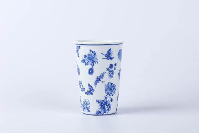 14 oz ceramics Handmade blue and white Retro Coke cups coffee tea set of 4 china Coffee Mugs for Tea, Milk,Dishwasher and Microwave Safe，Free gift soft silicone cover and gift box