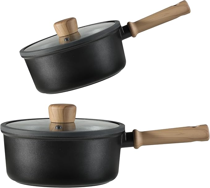 CAROTE Nonstick Sauce Pan Set With Lid, 1.5Qt & 2.5Qt Non Stick Saucepan Small Pots for Cooking, Multipurpose Ultra-light Titanium Small Kitchen Cooking pots, Induction Compatible, PFOA/PFOS Free