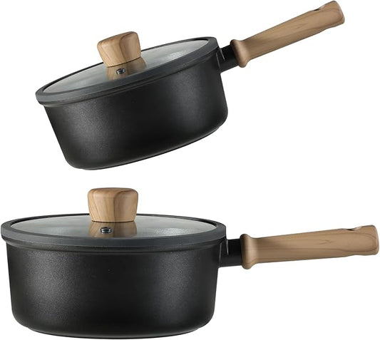 CAROTE Nonstick Sauce Pan Set With Lid, 1.5Qt & 2.5Qt Non Stick Saucepan Small Pots for Cooking, Multipurpose Ultra-light Titanium Small Kitchen Cooking pots, Induction Compatible, PFOA/PFOS Free