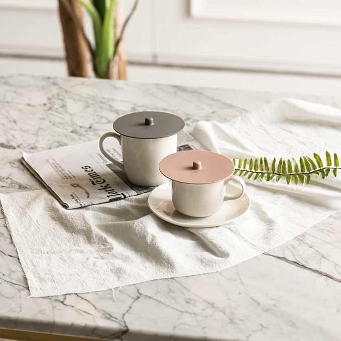 Carrotez 2 Pack Silicone Cup Cover Lids, 4.3 Inch Mug Covers, Reusable Silicone Coffee and Tea Cup Lids - Grey