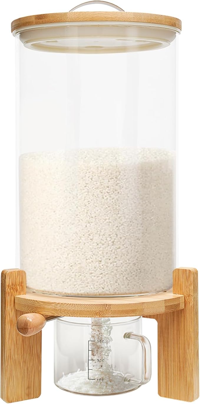 7.5L Glass Airtight Food Storage Container Kit, Rice Bean Cereal Dispenser w/Lid, Cereal Containers Storage Large Capacity for Kitchen Pantry, Dry Food Dispenser for Rice, Candy, Nut, Bean