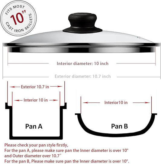 10 Inch Pan Lid Replacement Glass Lid for T-Fal 10" Frying Pan, Essentials Fry Pan, Skillet and Other 10-10.7 Inch Cookware, Clear, 1 Set