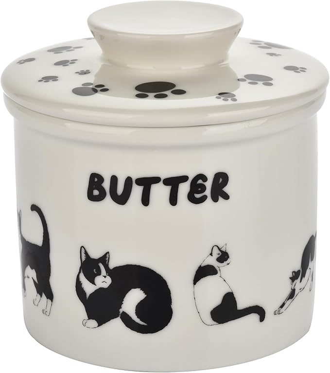 Music Note Design Butter Crock for Counter - French Style Ceramic Butter Keeper and Butter Dish with Lid, Butter Holder for Countertop Storage, Airtight Container for Soft, Spreadable Butter