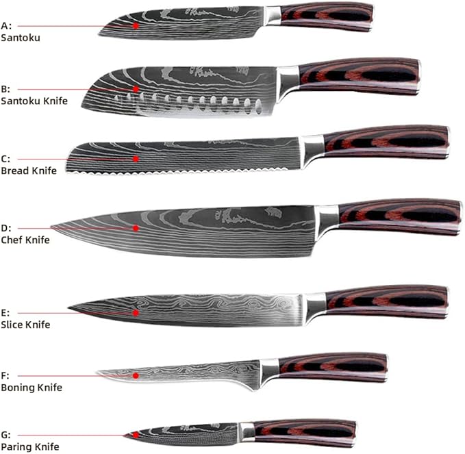 7PCS Kitchen Knife Set, Professional Japanese Chef Knives with High Carbon Stainless Steel Ultra, Sharp Aikido Knife Set for Cooking Meat, Fruits, Vegetables.