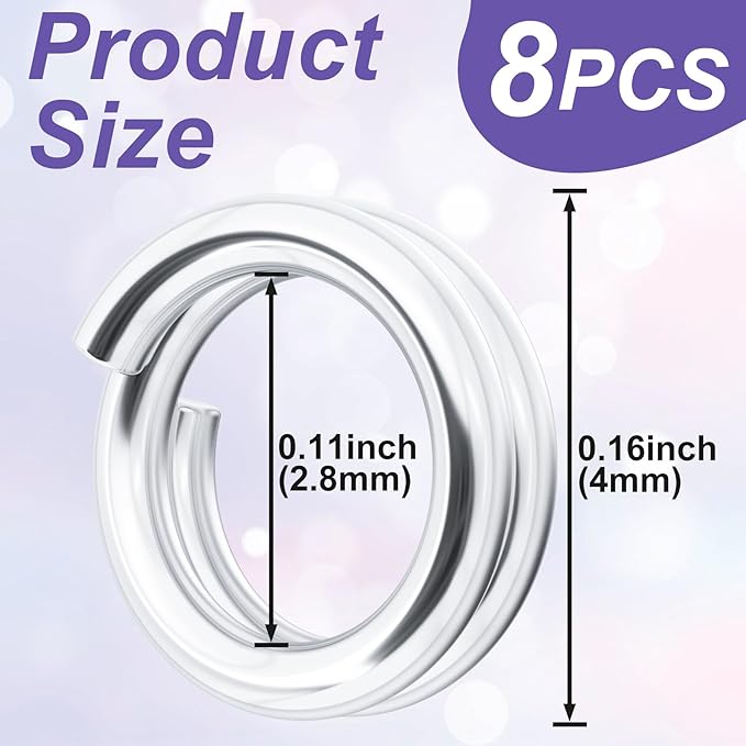 4pcs Jump Rings for Jewelry Making, 925 Sterling Silver Split Jump Ring, 8mm Double Loops Small Key Rings Open Connector Closures for Necklace Bracelets Jewelry Marking