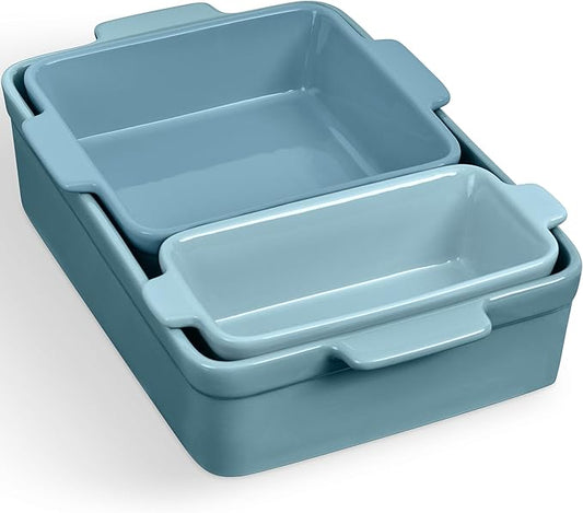 Best Choice Products Set of 3 Large Serving Trays, Party Platters and Ceramic Non-Stick Bakeware For Appetizers, Charcuterie, Snack, Dessert, Casserole, Sour Dough Bread Loaf - Cornflower Blue