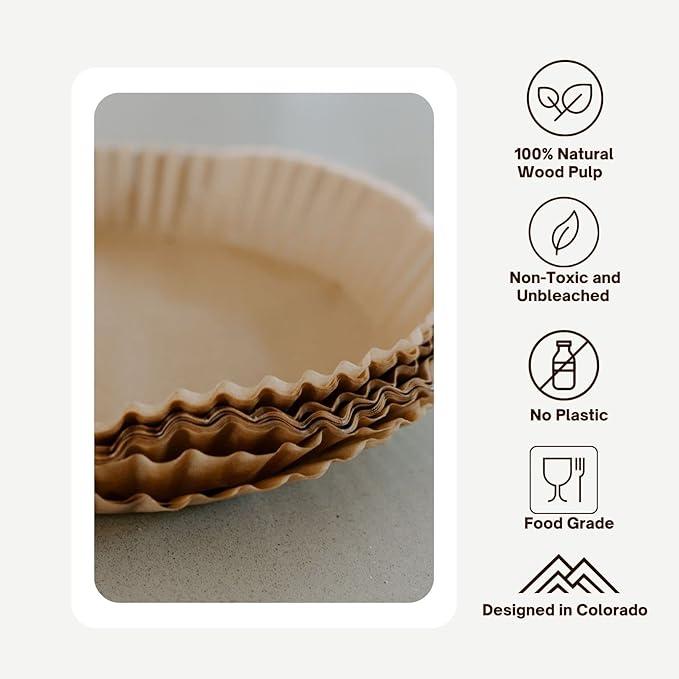 Parchment Paper for Pie Weights and Pans, Plastic Free Packaging, Pre Formed fit 8,9,10 Inch Dish, Natural Unbleached Food Grade Non-Stick Liners, High Heat Safe, Designed in USA, 50 Sheets