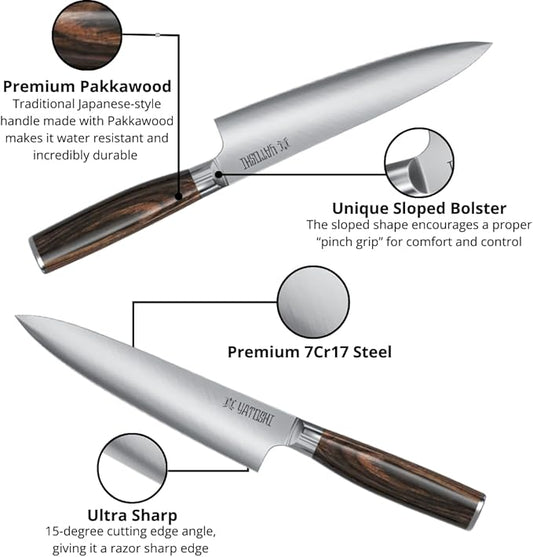 Yatoshi Chef Knife - Ultra Sharp High Carbon Stainless Steel, Hidden Tang with Pakkawood Handles