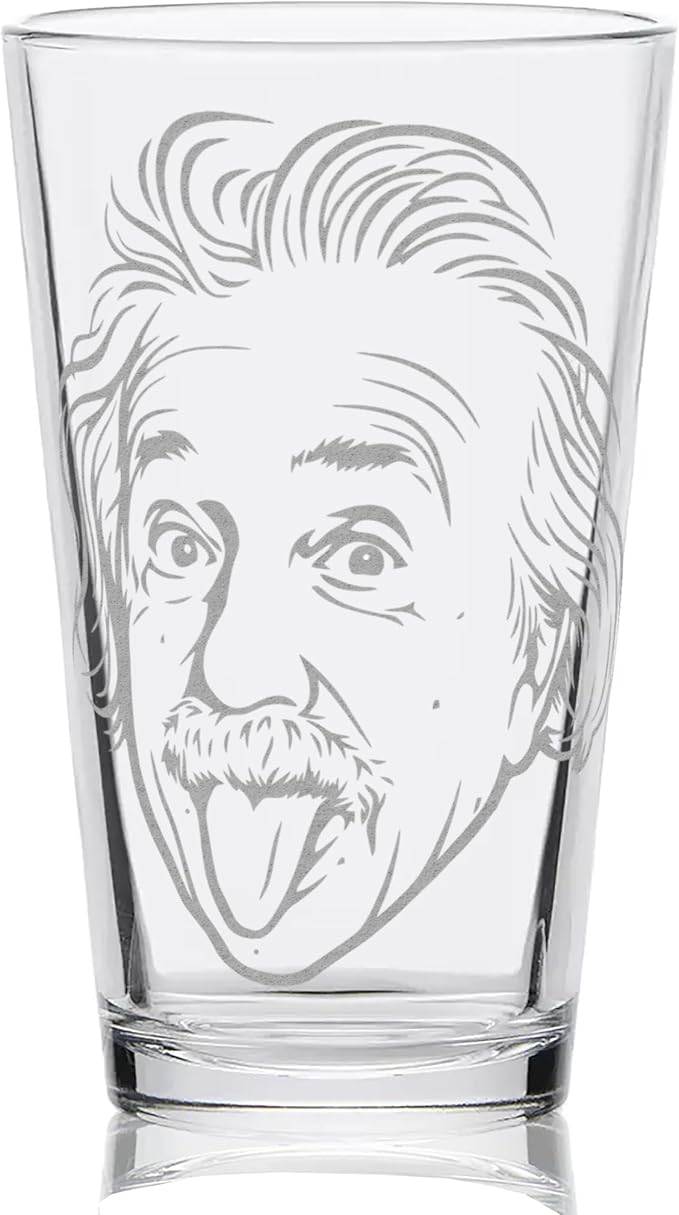 ALBERT EINSTEIN Engraved Pint Glass | Great Gift for Geeks, Nerds, Teachers and Students | Unique STEM and History Beer Decor