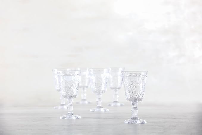 FORTESSA Debutante Vintage Themed Glassware, 10 Ounce Water Goblets (Set of 6), Dishwasher-Safe Water Glasses, Clear