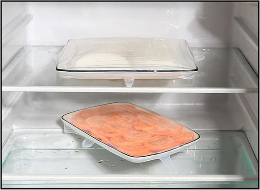 TopHomer 6 Packs Rectangular Silicone Stretch Lids Set of 6 Sizes Reusable Sturdy Container Cover, Keeping Food Fresh, Dishwasher and Freeze