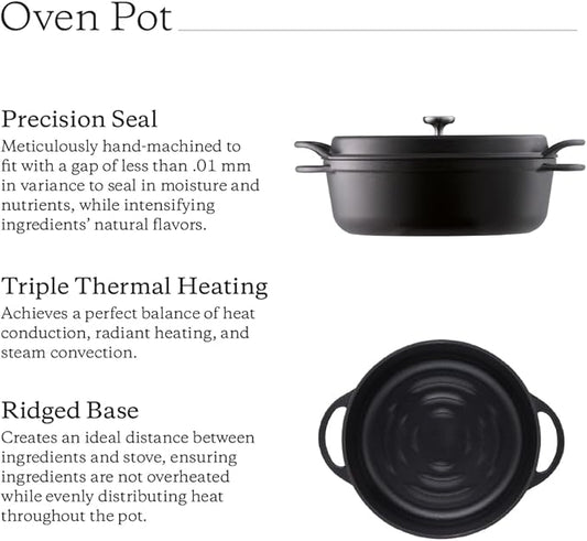 Vermicular Oven Pot | Non-Toxic Enameled Cast Iron Pot | 26cm Shallow (3.9 Qt) | Oven-safe | Induction-compatible | Dutch Oven | Made in Japan | Serves 3-4 | Matte Black