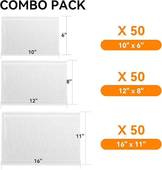 [2024 New] 6" x 10", 8" x 12" and 11" x 16" Precut Bags, 150 Count, Vacuum Sealer Bags for Food, Great for Food Storage, Sous Vide and Meal Prep, Wevac Lite