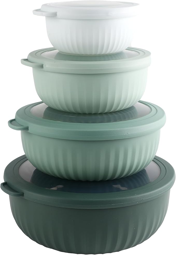 COOK WITH COLOR Prep Bowls with Lids- Wide and Deep Nesting Plastic Small Mixing Bowl Set with Lids, 8 Piece Set - Wide Bowls, Sage