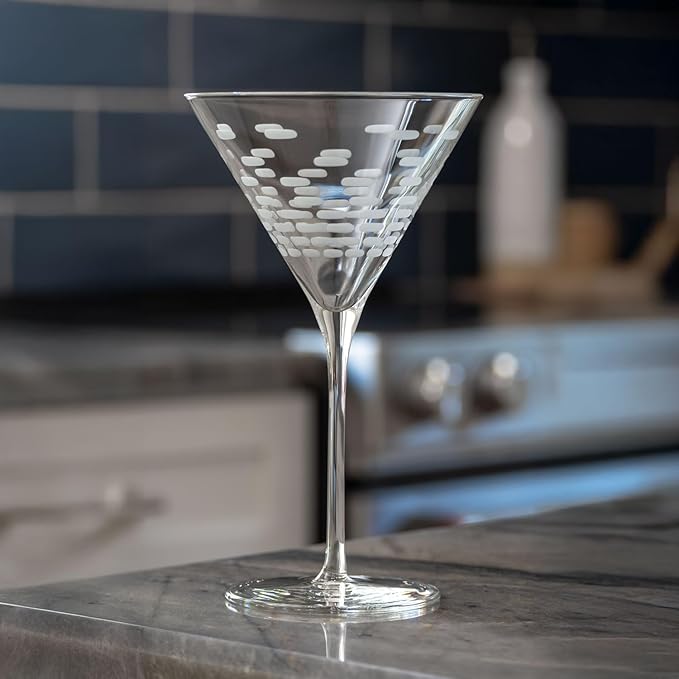 Rolf Glass Strata Martini Cocktail Glass | Made in America | 10oz Martini Glass | Diamond Engraved Crystal Glass | Geometric Brick Design | Set of 4
