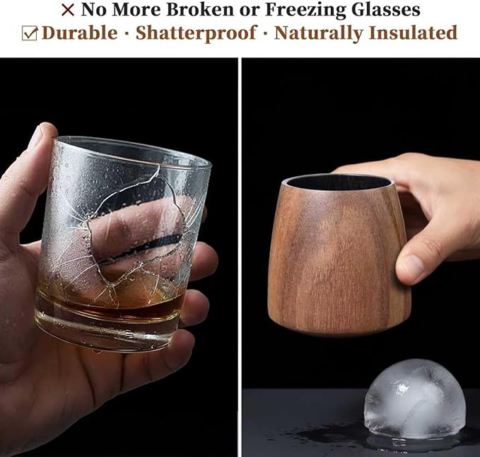 Acacia Wood Whiskey Glass – Premium Handcrafted Bourbon Tumbler with Charred Interior | Old Fashioned Whiskey Glass for Whiskey Lovers | Luxury Christmas & Birthday Gift for Men, Dad, Husband