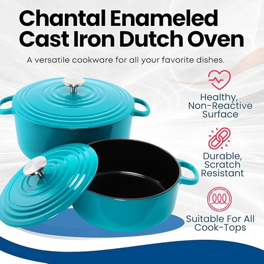 Chantal Enameled Cast Iron Cookware, 3 pc Set, Sea Blue