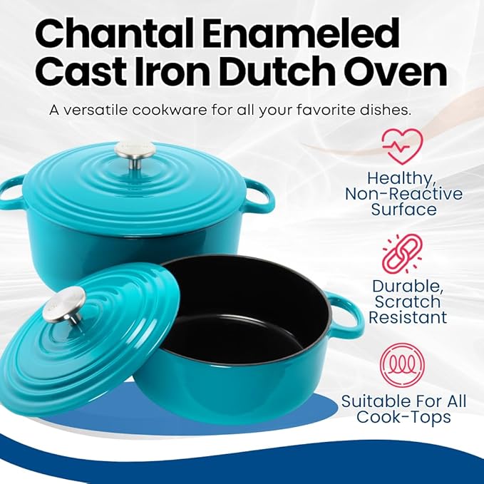 Chantal Enameled Cast Iron Cookware, 5 pc Set, Sea Blue