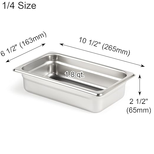 CURTA 6 Pack Anti-Jam Hotel Pans, 1/4 Size 2 1/2 Inch Deep, NSF Commercial 18/8 Stainless Steel Chafing Steam Table Pan, Catering Storage Metal Food Pan
