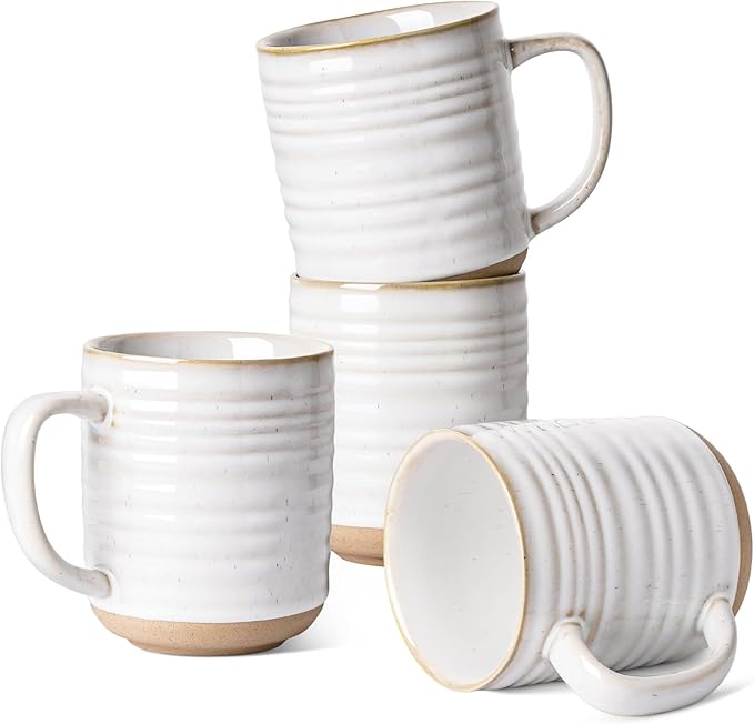 LE TAUCI Coffee Mugs 18 oz,Ceramic Mug Set, Coffee Cups for Latte, Hot Tea, Cappuccino, Mocha, Cocoa, Dishwasher Safe, Suit For Housewarming Wedding- 3.5 inch, Set of 4, Arctic White