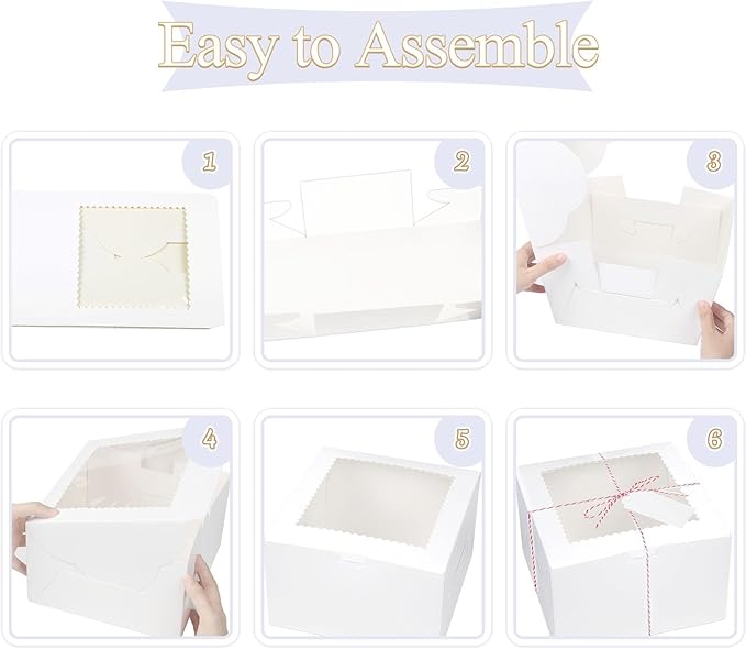 20Pcs 8 Inch Cake Boxes with Window, 8x8x5 Inches White Bakery Boxes, Cake Carrier Container for Pastries, Pie, Cookies, Chocolates, Cupcakes, Birthday Party, Wedding
