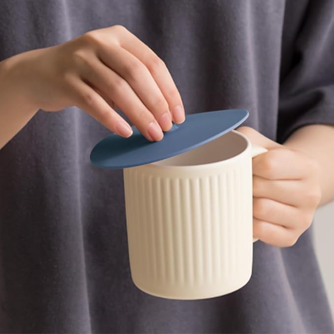 Carrotez 2 Pack Silicone Cup Cover Lids, 4.3 Inch Mug Covers, Reusable Silicone Coffee and Tea Cup Lids - Blue