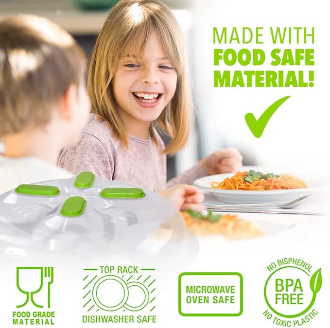 HOVER COVER Magnetic Microwave Cover for Food | Clear Microwave Splatter Cover | Microwave Plate Cover with Steam Vents | Food Grade Dish Cover | BPA-Free | Dishwasher Safe | Green