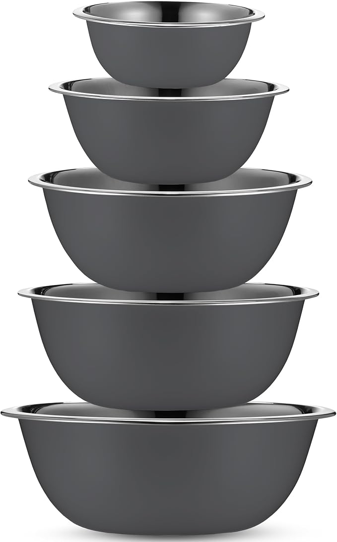 WHYSKO Meal Prep Stainless Steel Mixing Bowls Set, Home, Refrigerator, and Kitchen Food Storage Organizers | Ecofriendly, Reusable, Heavy Duty (Gray)