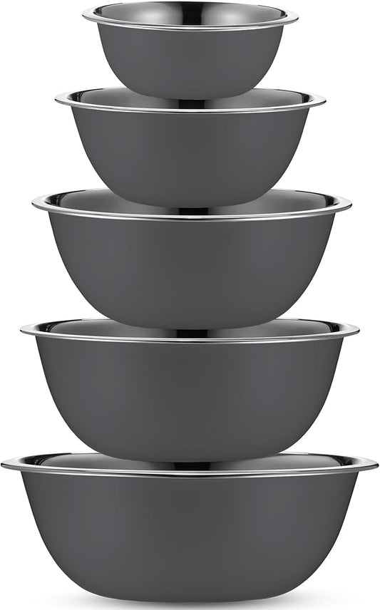 WHYSKO Meal Prep Stainless Steel Mixing Bowls Set, Home, Refrigerator, and Kitchen Food Storage Organizers | Ecofriendly, Reusable, Heavy Duty (Gray)
