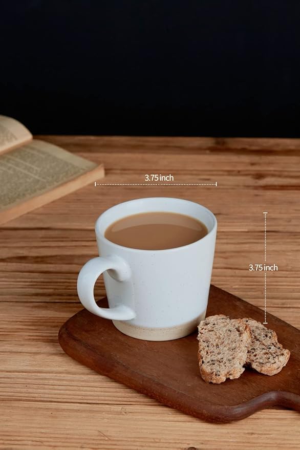 famiware Coffee Mugs for 4, 12 oz Mug Set, Dringking Cup with Handle for Coffee, Tea, Cocoa, Milk, Saturn serise, White