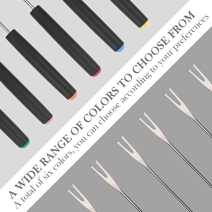 6PCS Stainless Steel Fondue Forks Set (9.1") - Color-Coded Heat-Resistant Handles for Cheese, Chocolate, Meat Desserts,Rust-Proof Fondue Sticks for Grill, Fountain & Camping (Multi-Color)