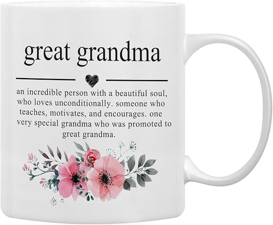 QASHWEY Great Grandma Mug, Great Grandma Gifts, Gifts for GreatGrandma, Mothers Day Tea Cup Gift for GreatGrandmother, GreatGrandma Definition Coffee Cups Ceramic 11oz