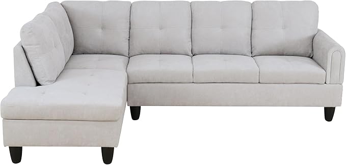 NicBex L Shaped Couch Sectional Couches for Living Room 2 Pieces Modern Sectional Sofa with Left Chaise Sectional Couch with Solid Frame for Living Room, Fluffy Fabric, Light Grey
