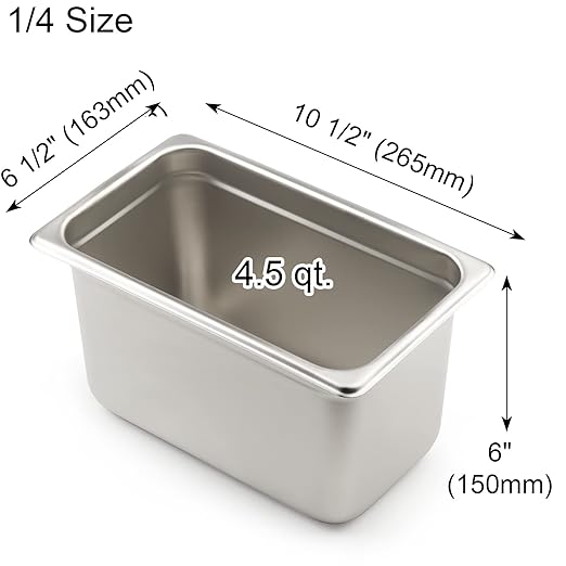 CURTA 6 Pack Anti-Jam Hotel Pans, 1/4 Size 6 Inch Deep, NSF Commercial 18/8 Stainless Steel Chafing Steam Table Pan, Catering Storage Metal Food Pan