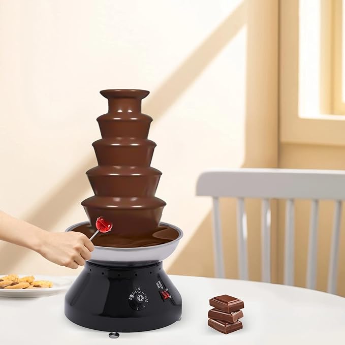 Commercial Chocolate Fountain 5 Tiers Hot Chocolate Fondue Tower Stainless Steel Hot Chocolate Melting Machine 7 Lbs Fondue Fountain Machine for Cheese Party Wedding Gathering (Vintage Black)