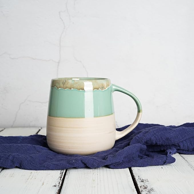 Bosmarlin Extra Large Ceramic Coffee Mug, 23 Oz, Dishwasher and Microwave Safe, Oversized Big Tea Cup, Reactive Glaze (Green)