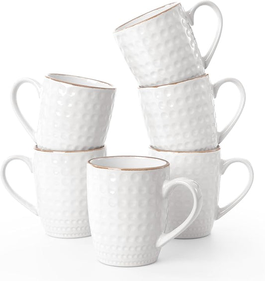 famiware Coffee Mugs Sets for 6, Eden 12 oz Mug Set, Coffee Cups with Handle for Coffee, Tea, Cocoa and Milk, Microwave and Dishwasher Safe, White Circle